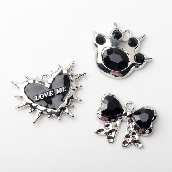 Picture of Zinc Based Alloy Y2K Charms Silver Tone Black With Resin Cabochons