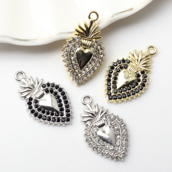 Image de 5 Pcs Breloques Religieux en Alliage de Zinc Multicolore Coeur de Ex-Voto à Strass Coloré Micro Pave 25mm x 15mm