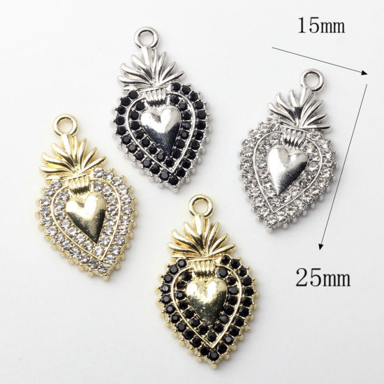 Image de 5 Pcs Breloques Religieux en Alliage de Zinc Multicolore Coeur de Ex-Voto à Strass Coloré Micro Pave 25mm x 15mm