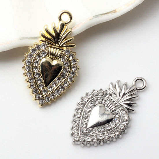 Image de 5 Pcs Breloques Religieux en Alliage de Zinc Multicolore Coeur de Ex-Voto à Strass Coloré Micro Pave 25mm x 15mm