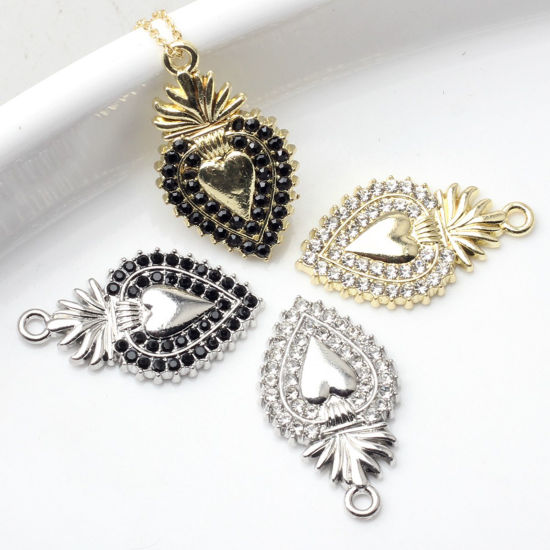 Image de 5 Pcs Breloques Religieux en Alliage de Zinc Multicolore Coeur de Ex-Voto à Strass Coloré Micro Pave 25mm x 15mm