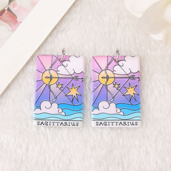 Picture of Acrylic Religious Pendants Rectangle Constellation Multicolor Double Sided 3.8cm x 2.5cm
