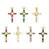 Picture of Brass Religious Pendants 18K Real Gold Plated Cross Micro Pave Multicolour Cubic Zirconia 3.5cm x 1.8cm