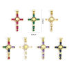 Picture of Brass Religious Pendants 18K Real Gold Plated Cross Micro Pave Multicolour Cubic Zirconia 3.5cm x 1.8cm