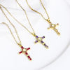 Picture of Brass Religious Pendants 18K Real Gold Plated Cross Micro Pave Multicolour Cubic Zirconia 3.5cm x 1.8cm