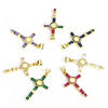 Picture of Brass Religious Pendants 18K Real Gold Plated Cross Micro Pave Multicolour Cubic Zirconia 3.5cm x 1.8cm