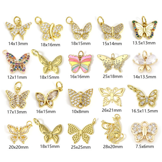 Immagine di 1 Pz Ottone Insetto Charms Farfalla 18K Vero Oro Placcato Micro Spianare Trasparente Cubic Zirconiae