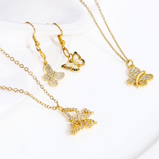 Immagine di 1 Pz Ottone Insetto Charms Farfalla 18K Vero Oro Placcato Micro Spianare Trasparente Cubic Zirconiae