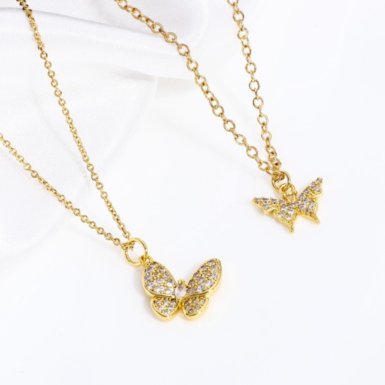 Immagine di 1 Pz Ottone Insetto Charms Farfalla 18K Vero Oro Placcato Micro Spianare Trasparente Cubic Zirconiae