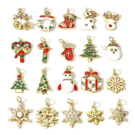 Brass Christmas Charms 18K Real Gold Plated Enamel