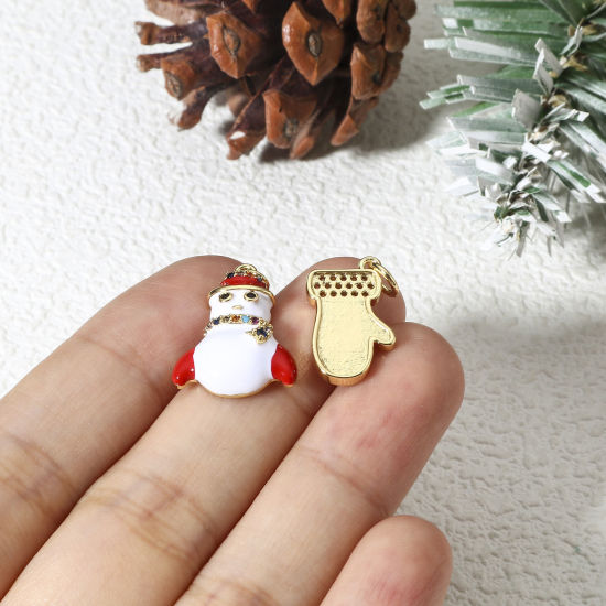 Picture of Brass Christmas Charms 18K Real Gold Plated Enamel