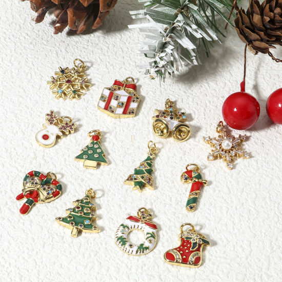 Picture of Brass Christmas Charms 18K Real Gold Plated Enamel