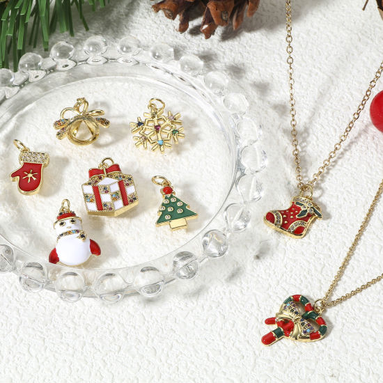 Picture of Brass Christmas Charms 18K Real Gold Plated Enamel