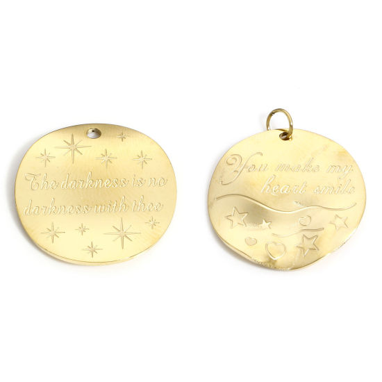 Immagine di 1 Pz 316 Acciaio inossidabile Serie Geometry Charms Tondo 18K Oro riempito Onda