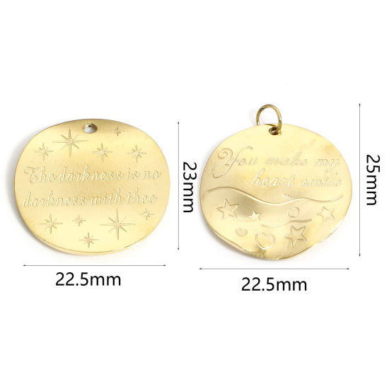 Immagine di 1 Pz 316 Acciaio inossidabile Serie Geometry Charms Tondo 18K Oro riempito Onda