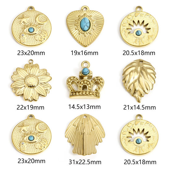 Bild von 1 Stück 304 Edelstahl & Stein Böhmischer Stil Charms Rund Vergoldet Böser Blick Evil Eye Transparent Strass