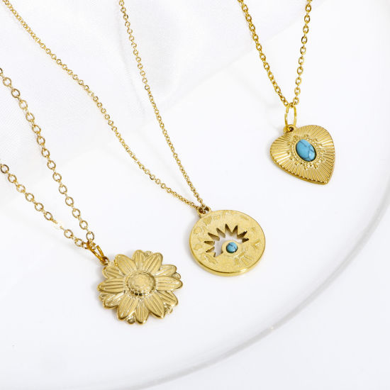 Bild von 1 Stück 304 Edelstahl & Stein Böhmischer Stil Charms Rund Vergoldet Böser Blick Evil Eye Transparent Strass