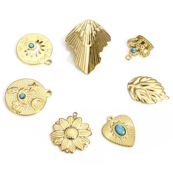 Bild von 1 Stück 304 Edelstahl & Stein Böhmischer Stil Charms Rund Vergoldet Böser Blick Evil Eye Transparent Strass