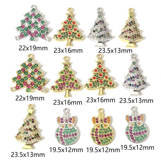 Bild von 1 Stück Messing Weihnachten Charms Bunt Weihnachten Weihnachtsbaum Weihnachtskugel Baumkugel Micro Pave Bunt Zirkonia