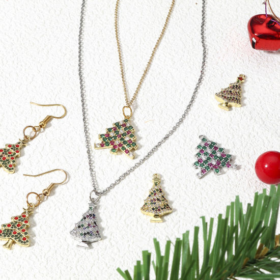 Bild von 1 Stück Messing Weihnachten Charms Bunt Weihnachten Weihnachtsbaum Weihnachtskugel Baumkugel Micro Pave Bunt Zirkonia