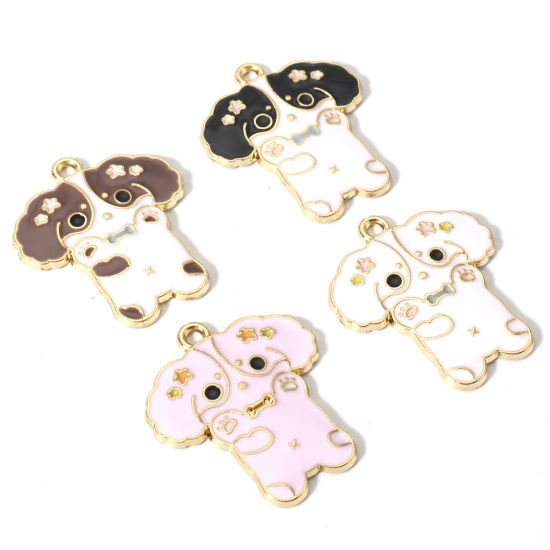 Picture of Zinc Based Alloy Charms Gold Plated Multicolor Dog Animal Enamel 28mm x 25mm