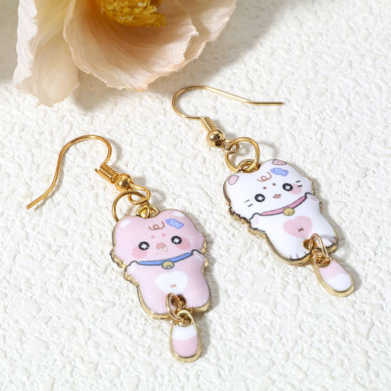 Image de 10 Pcs Pendentifs en Alliage de Zinc Doré Multicolore Chat Émail 3.2cm x 1.6cm
