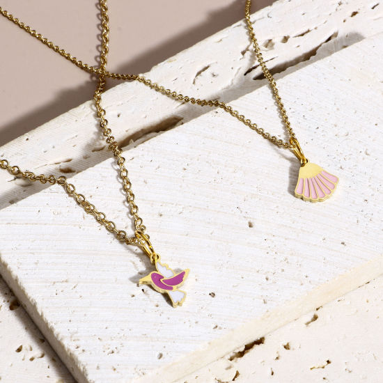 Immagine di 1 Pz 316L Acciaio inossidabile Elegante Ciondoli Uccello 18K Vero Oro Placcato Multicolore Conchiglia Smalto