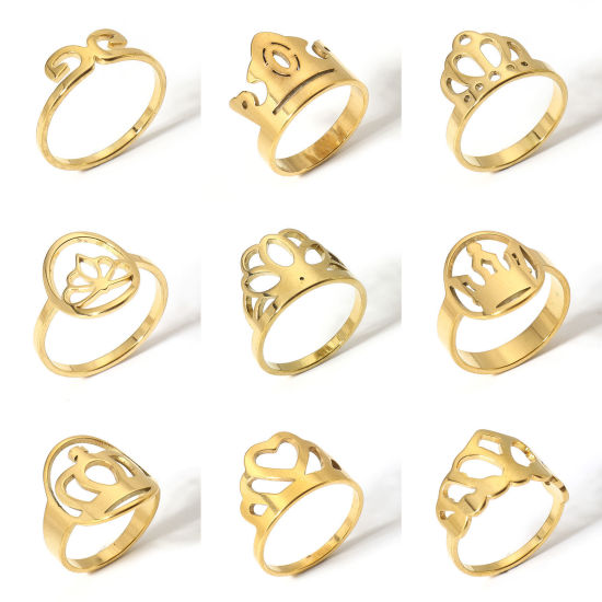 Imagen de 1 Unidad 304 Acero Inoxidable No Ajustable Anillos Chapado en Oro Corona