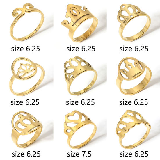 Imagen de 1 Unidad 304 Acero Inoxidable No Ajustable Anillos Chapado en Oro Corona
