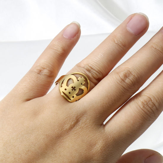 Imagen de 1 Unidad 304 Acero Inoxidable No Ajustable Anillos Chapado en Oro Corona