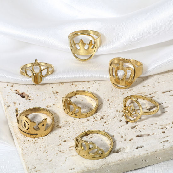 Imagen de 1 Unidad 304 Acero Inoxidable No Ajustable Anillos Chapado en Oro Corona