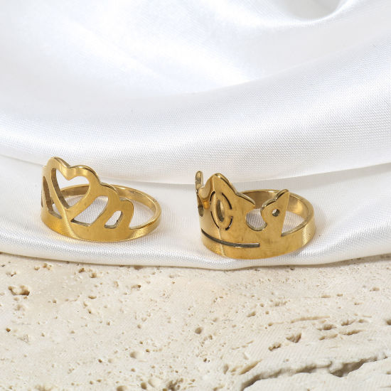 Imagen de 1 Unidad 304 Acero Inoxidable No Ajustable Anillos Chapado en Oro Corona