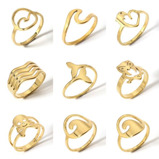 Imagen de 1 Unidad 304 Acero Inoxidable No Ajustable Anillos Chapado en Oro Ola