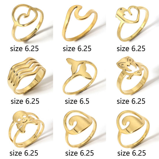 Imagen de 1 Unidad 304 Acero Inoxidable No Ajustable Anillos Chapado en Oro Ola