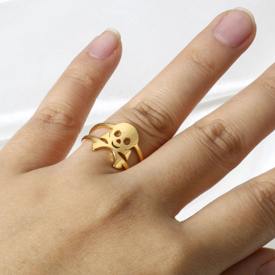 Imagen de 1 Unidad 304 Acero Inoxidable No Ajustable Anillos Chapado en Oro Ola
