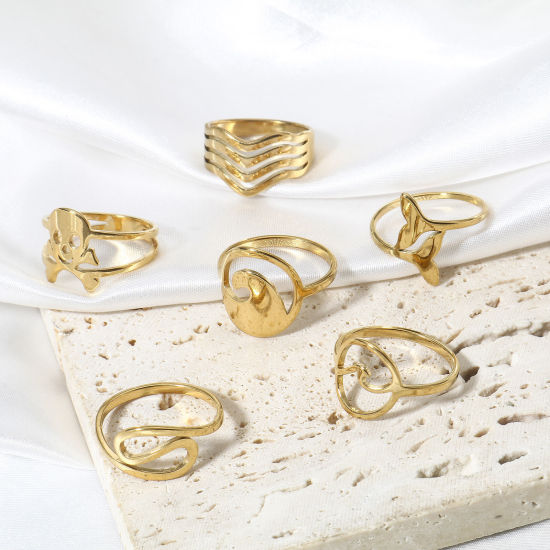 Imagen de 1 Unidad 304 Acero Inoxidable No Ajustable Anillos Chapado en Oro Ola