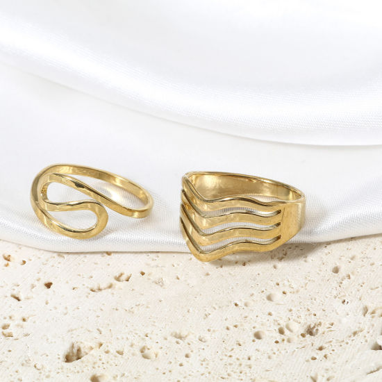Imagen de 1 Unidad 304 Acero Inoxidable No Ajustable Anillos Chapado en Oro Ola