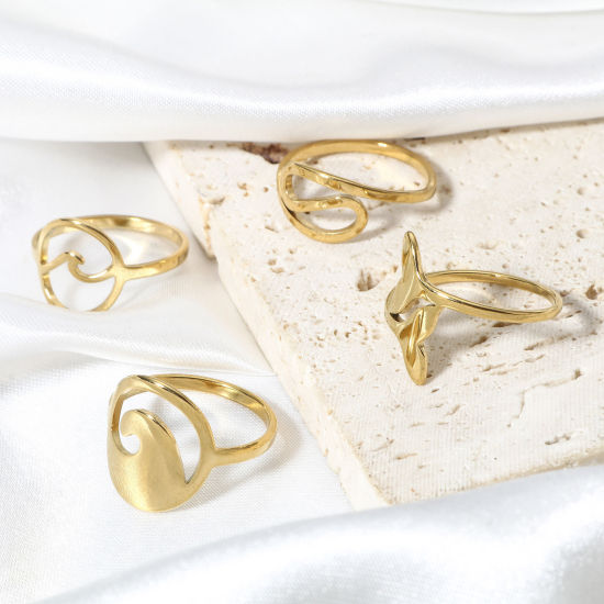 Imagen de 1 Unidad 304 Acero Inoxidable No Ajustable Anillos Chapado en Oro Ola