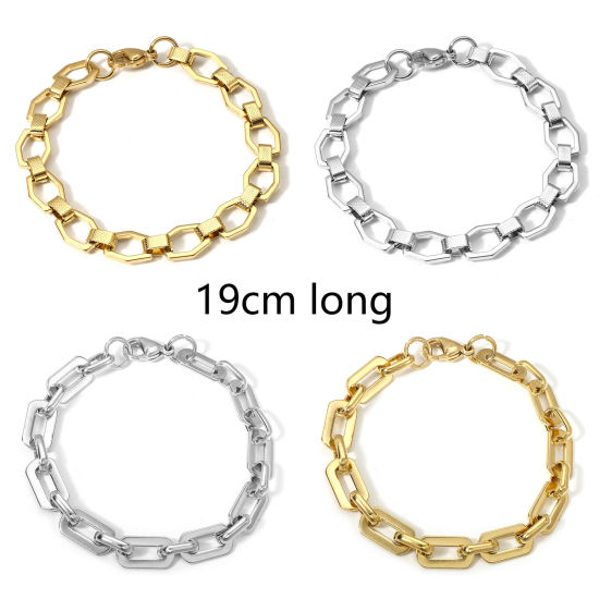 Immagine di 1 Pz 304 Acciaio Inossidabile Cavo Catena Braccialetti Con Aragosta Fermagli Fibbia 19cm Lunghezza
