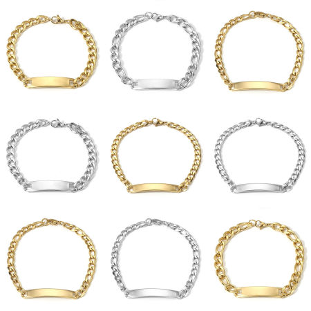 304 Stainless Steel Blank Stamping Tags Bracelets Rectangle With Lobster Claw Clasp