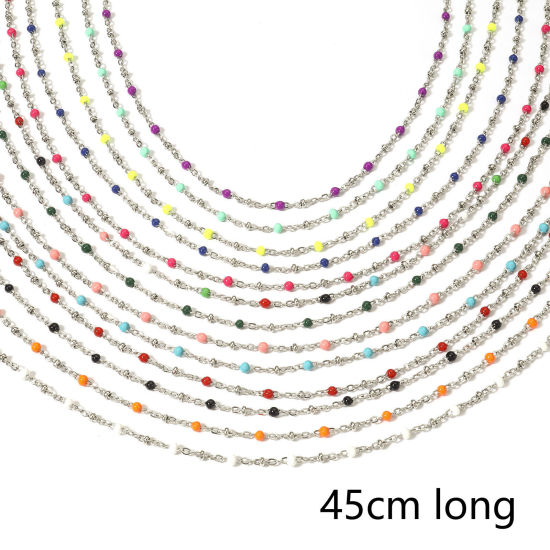 Picture of 304 Stainless Steel Handmade Link Chain Necklace For DIY Jewelry Making Silver Tone Enamel 45cm(17 6/8") long