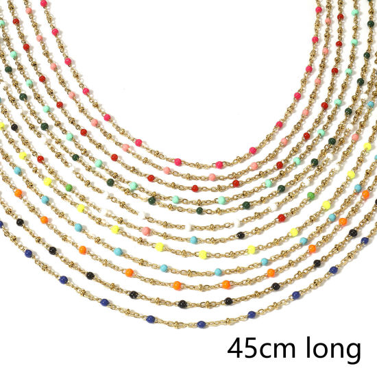 Bild von 1 Strang 304 Edelstahl Handgefertigte Gliederkette Halskette Vergoldet Emaille 45cm lang, Kettengröße: 3mm