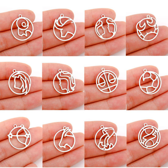 Immagine di 1 Pz 304 Acciaio Inossidabile Charms Tondo Costellazione Filigrana 22mm x 20mm