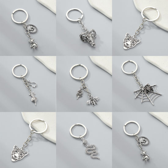 Picture of Cute Keychain & Keyring Antique Silver Color Leopard