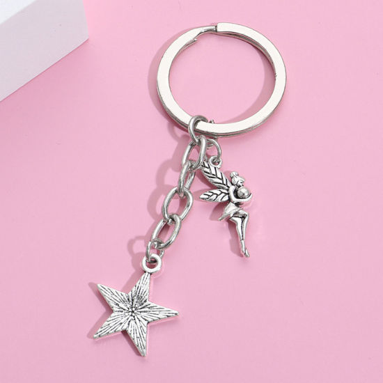 Picture of Retro Keychain & Keyring Antique Silver Color Angel Pentagram Star