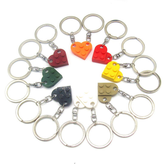 Picture of ABS Splicing Keychain & Keyring Silver Tone Multicolor Heart Building Blocks