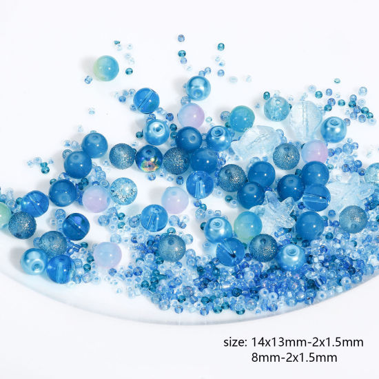 Изображение 1 Комплект Стеклянные Морские Украшения Бисер для изготовления ювелирных украшений "Сделай сам, Смешение Разноцветный Морская Звезда 14мм x 13мм, Отверстие:примерно 1.4мм