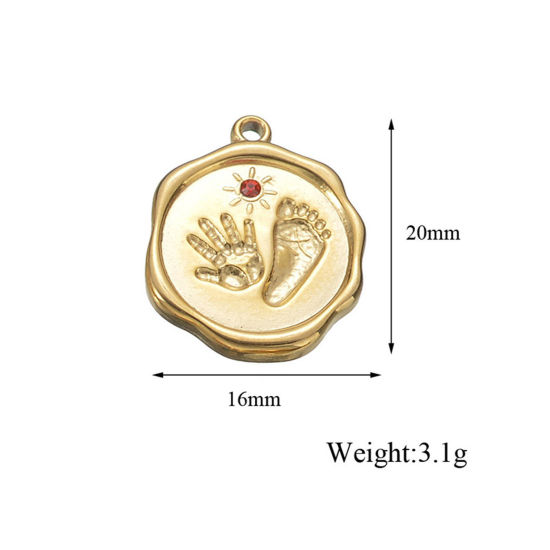 Immagine di 1 Pz 304 Acciaio Inossidabile & Strass Carino Charms Impronta del Piede Oro Placcato Stampato a Mano Multicolore Strass