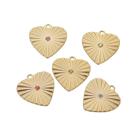1 Unidad 304 Acero Inoxidable y Diamantes de Imitación Elegante Colgantes Charms Corazón Chapado en Oro Raya Multicolor Rhinestone