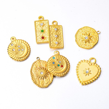 Picture of 304 Stainless Steel & Rhinestone Retro Charms Gold Plated Heart Star Multicolor Rhinestone